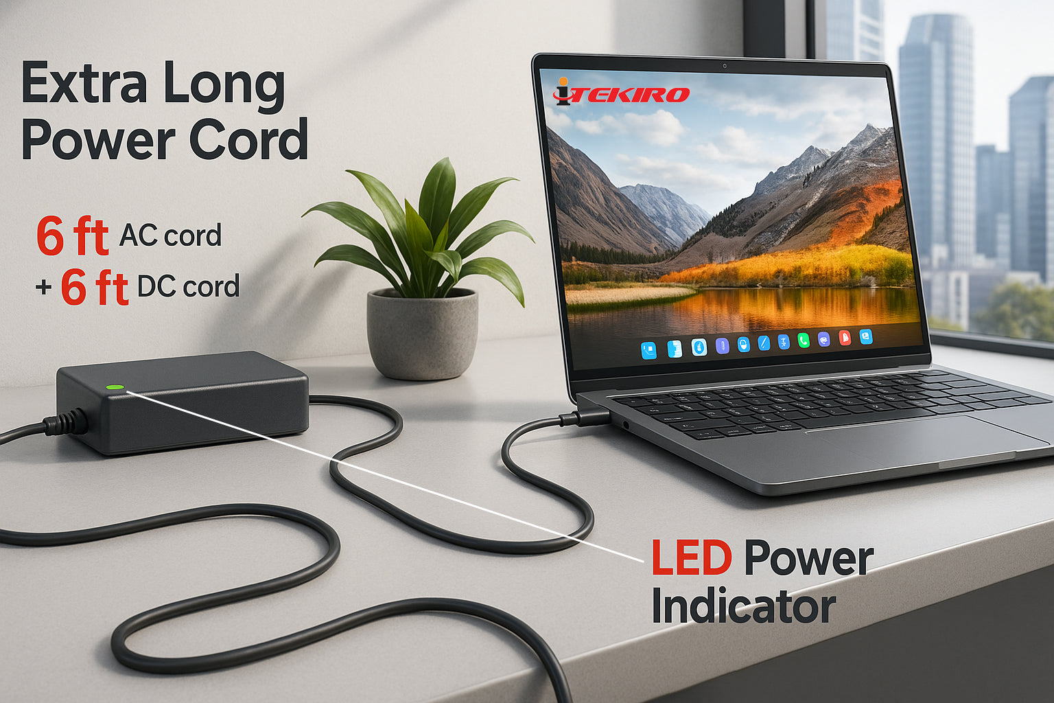 6 feet extra long AC power cord and DC power cord