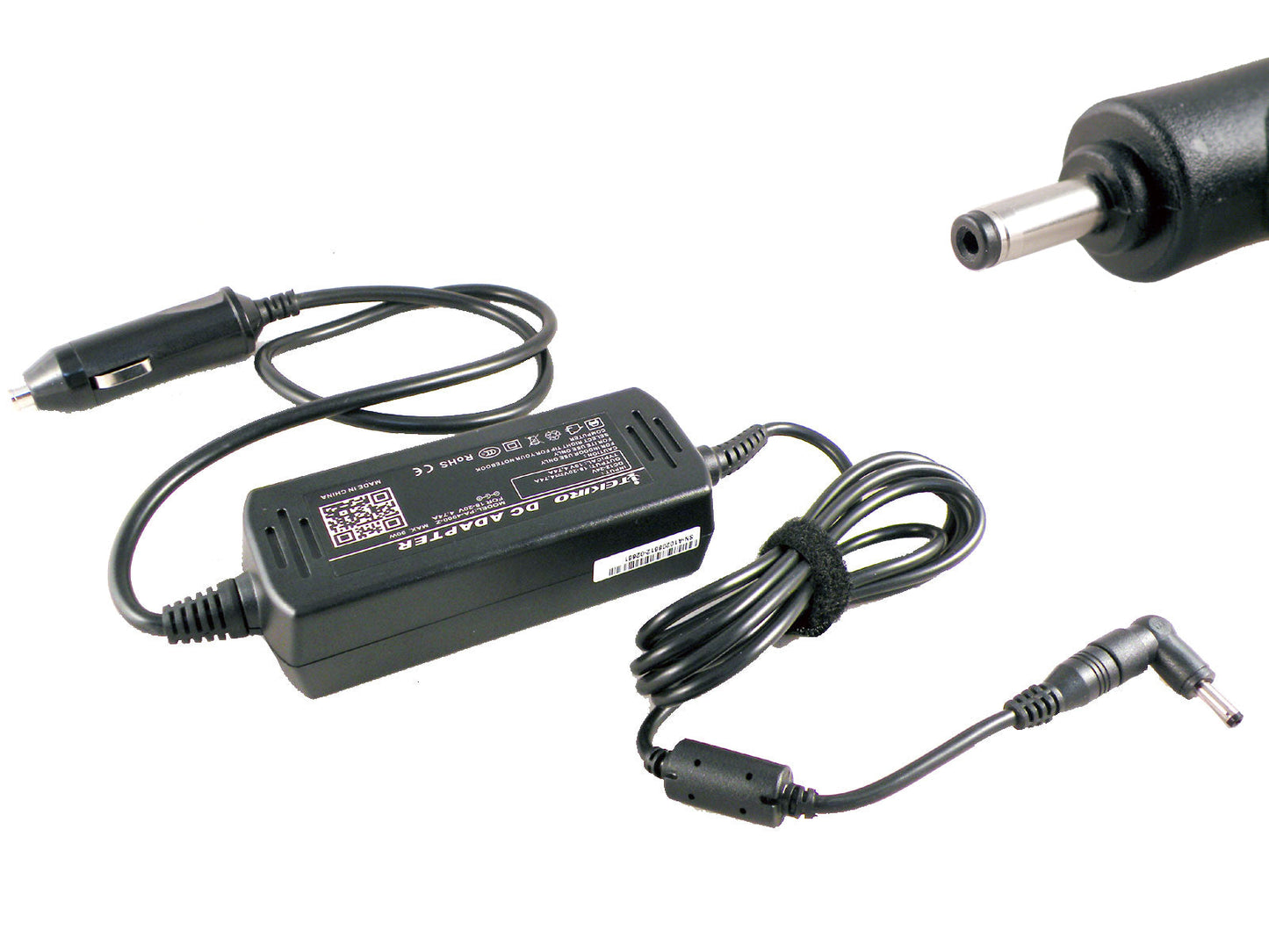 Picture of the car charger with its DC plug tip