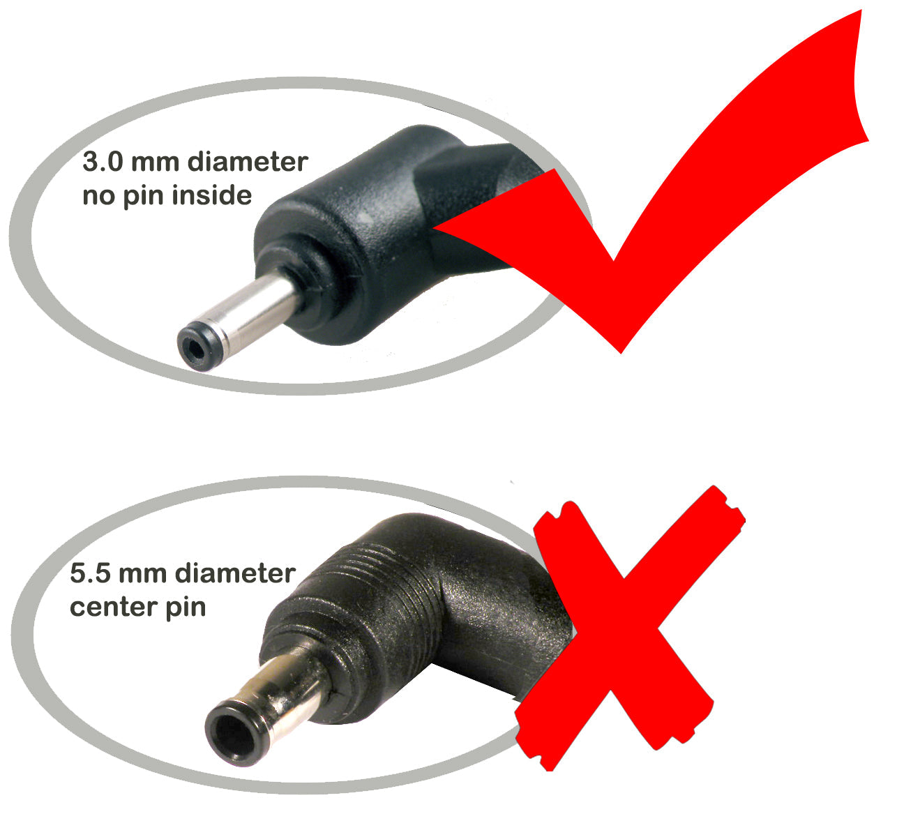 Tip comparison of the adapter DC plugs